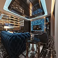 Modern Luxury Living Room Interior With Blue Sofa Black Armchairs And Mosaic TV Wall