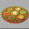 Elegant Circular Decorative Plaque With Colored Symbols Golden Border And Central Design