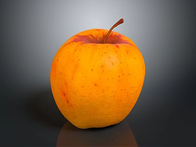 Fresh Ripe Orange Apple With Red Speckles And Stem On Dark Surface 3d model