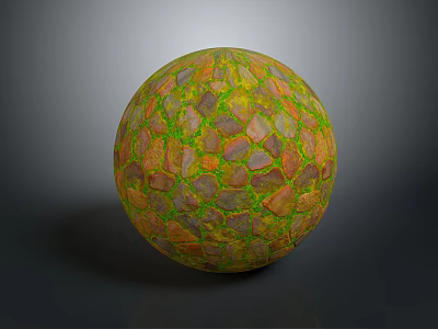 Ornate Architectural Sphere Featuring Mosaic Stone Tile Texture And Colorful Green Orange Patterns 3d model