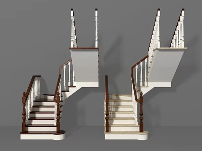 Classic Stairs Design With Wooden Handrails And White Treads For Home Interior 3d model