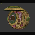 Vintage Spherical Decorative Ornament Combination Featuring Mechanical Interior Control Panel And Metal Details