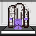 Luxurious Gold Metal Frame Display With Blue Decorative Centerpiece On White Stand