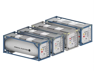 Multiple Industrial Storage Tanks With Blue Frames And Digitalcluster For Industrial Use 3d model