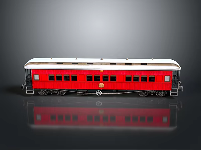 Red Train Carriage Model With White Roof And Multiple Windows On Smooth Surface 3d model