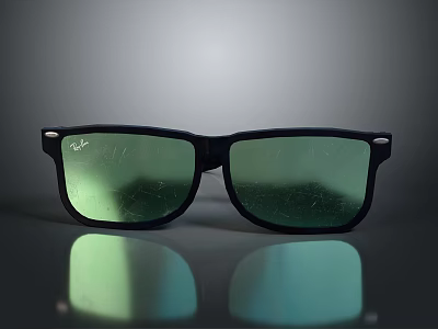 Stylish Black Frame Sunglasses With Green Reflective Lenses For Daily Use 3d model
