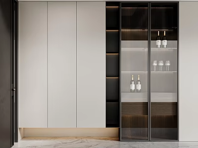 Modern Entryway Cabinet And Side Cabinet With Glass Doors And Wine Glass Storage 3d model