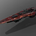 Red Interstellar Spaceship With Futuristic Sci Fi Design For Cosmic Exploration