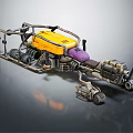 Yellow And Purple Mechanical Vehicle With Metal Frame Wheels And Functional Parts