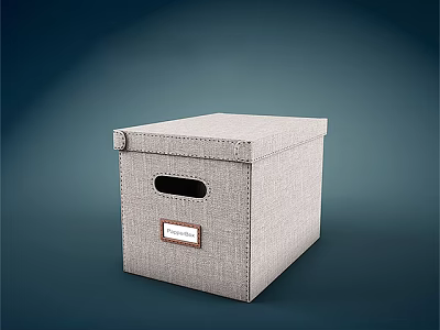 Gray Linen Fabric Storage Box With Label Holder And Handle Design 3d model