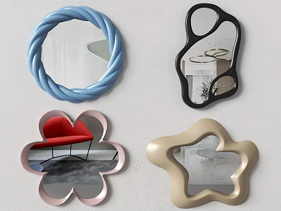 Decorative Modern Wall Mirrors With Twisted Irregular Flower Shaped And Star Shaped Designs 3d model