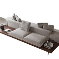 Modern Light Gray Upholstered Sectional Sofa with Plush Cushions and Wooden Base Side Table