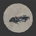 Blue and Black Motorcycle with Red Frame and Rear Storage Box on Circular Gray Surface