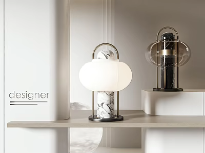 Elegant Modern Designer Table Lamp With Marble Base And White Shade 3d model