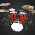 Red Drum Set With Tom Toms Snare Bass Drum Cymbals And Stands For Music Practice