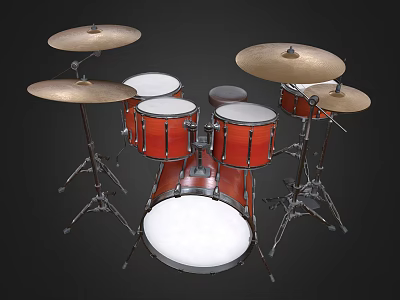Red Drum Set With Tom Toms Snare Bass Drum Cymbals And Stands For Music Practice 3d model