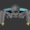 Blue And Gray Mechanical Robot With Multi Legged Structure And Yellow Accents 3d model