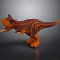 Vibrant Orange Red Horned Dinosaur Model in Standing Open Mouth Pose 3d model