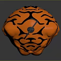 Orange Tiger Shaped Keychain With Tiger Stripes Metal Ring And Chain