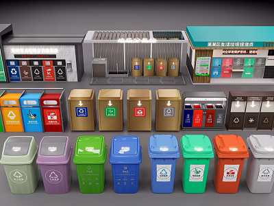 Garden Ornaments Featuring Sorted Trash Bins In Various Colors And Clear Labels 3d model