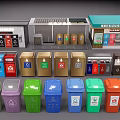 Garden Ornaments Featuring Sorted Trash Bins In Various Colors And Clear Labels