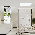 Modern Dental Clinic Reception Area With Green Plants Wooden Desk And Comfortable Seating