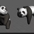Cute Black And White Pandas Standing And Lying On Gray Grid Background