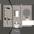 Modern Bathroom Interior With Open Shower Backlit Round Mirror White Vanity And Smart Toilet