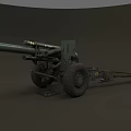Military Green Towed Cannon Weapon With Barrel Carriage And Wheels