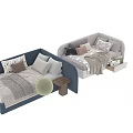 Stylish Daybed Interior With Colorful Pillows Soft Blankets And Wooden Side Table