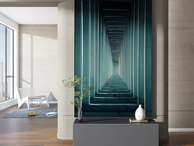 Modern Interior Decorative Ornament Set With Console Table Green Plant White Vase And Abstract Painting 3d model