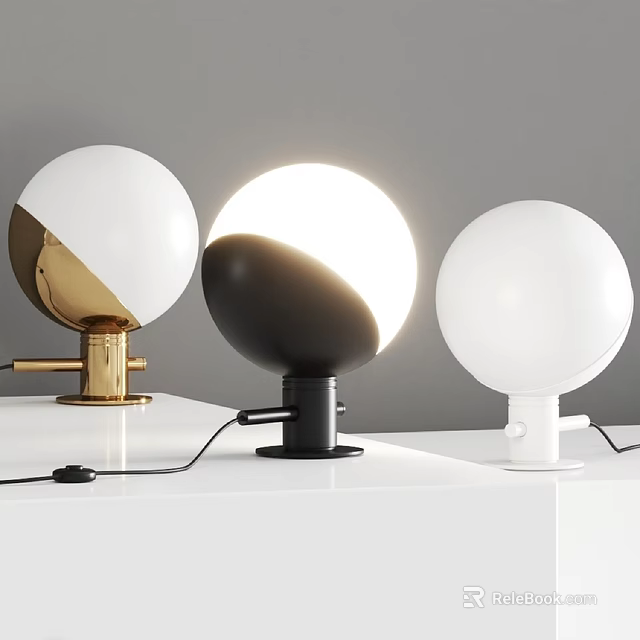 Modern Spherical Table Lamps With Various Color Bases And Illuminated Design 3d model 