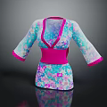 Colorful Kimono Style Dress With Floral Pattern Pink Belt And Wide Sleeves