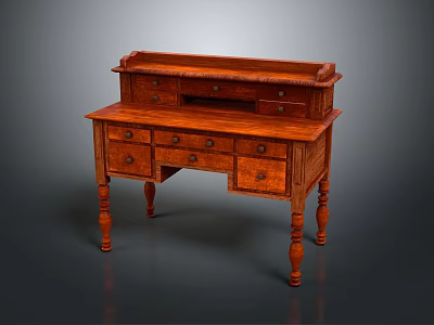 Elegant Classic Vintage Wooden Desk With Multiple Drawers And Carved Legs 3d model