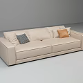 Beige Sectional Sofa With Gray Checkered And Orange Throw Pillows In Neutral Setting 3d model