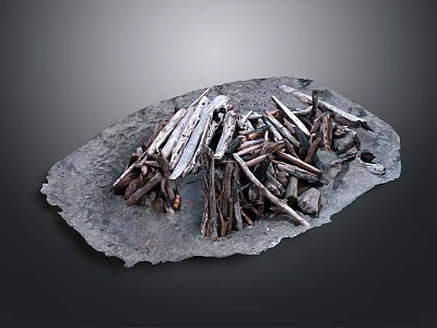 Artistic Stacked Wood Pieces On Natural Stone Base For Decorative Home 3d model