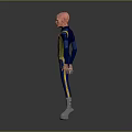 Game Movie Character With Red Head Blue Uniform Yellow Stripes And Silver Boots