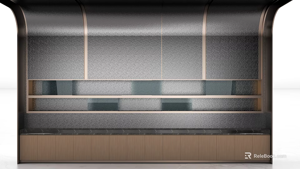 Modern Stylish Wine Cabinet With Wooden Base Metal Frame And Glass Shelves 3d model 