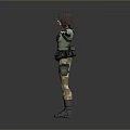 Woman In Green Top Brown Tactical Pants With Tactical Gear And Arms Outstretched