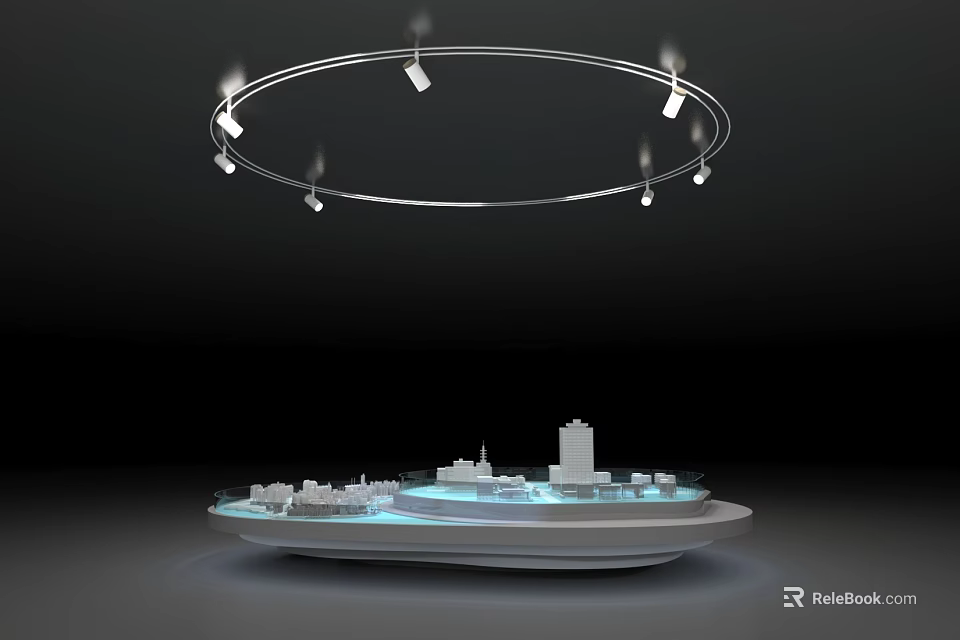 Modern Display Shelf Showcase Platform With Circular Lighting For Architectural Models 3d model 