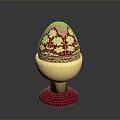 Intricately Decorated Red And Gold Egg With Floral Patterns On Ornate Stand
