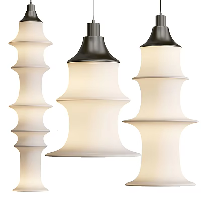 Modern Tiered Pendant Lights With White Frosted Glass Shades And Black Metal Finishes 3d model