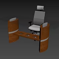 Modern Office Desk With Glass Top Wooden Legs And Black Chair