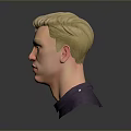Man 3D Model Head With Blonde Hair Green Eyes Gray Turtleneck Dark Background And Reflection 3d model