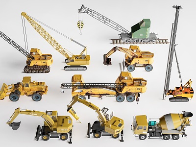 Construction Machinery Bulldozer Excavator Crane 3d model