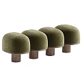 Modern Stylish Sofa Stools With Beige Green Velvet Upholstery And Wooden Legs