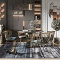 Elegant Modern Dining Table Set With Metal Frame Chairs Blue Cushions And Decorative Plants