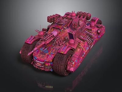 Pink Armored Vehicle With Intricate Mechanical Structures And Large Wheels 3d model