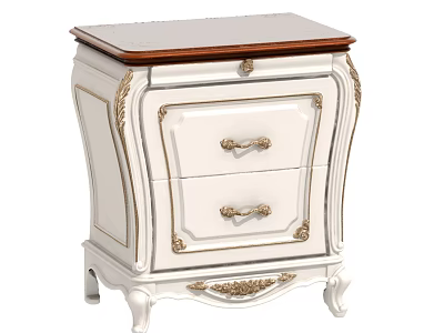 Classic White Bedside Table With Gold Accents Two Drawers And Carved Wooden Top 3d model