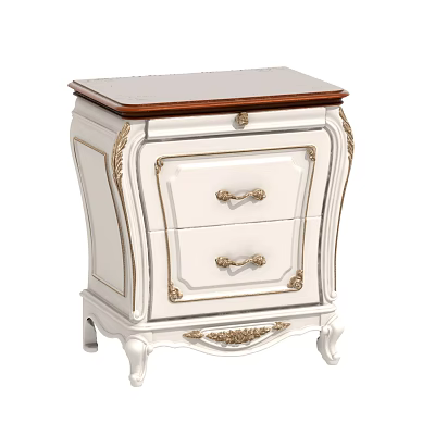 Classic White Bedside Table With Gold Accents Two Drawers And Carved Wooden Top 3d model
